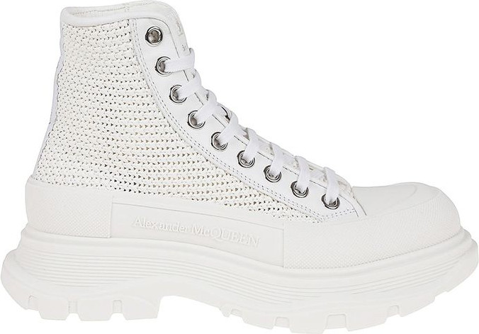 Белые кроссовки-хайтопы из рафии Alexander McQueen