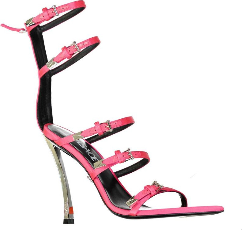 Versace Multicolor Silk Stiletto Heel Sandals