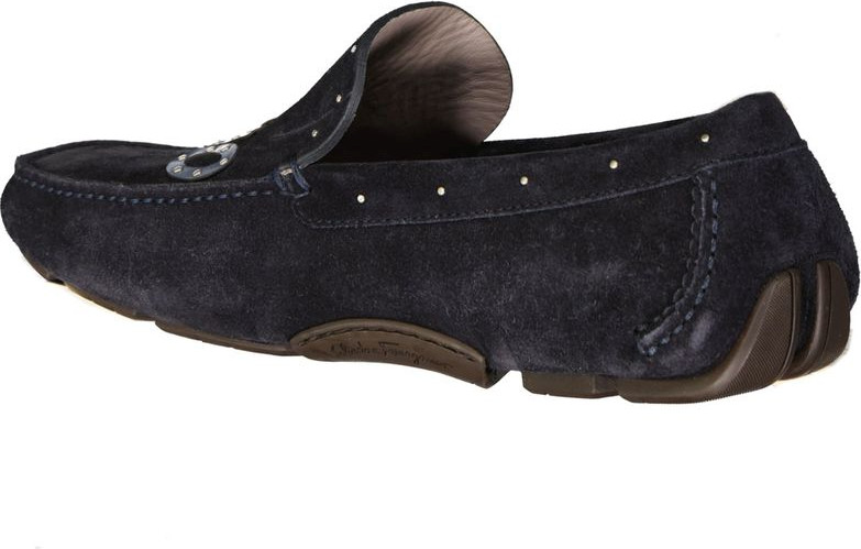 Синие лоферы-слипоны из телячьей кожи от Salvatore Ferragamo