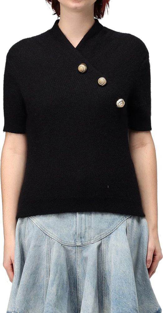 Черные топы-майки Balmain из шерсти мериноса