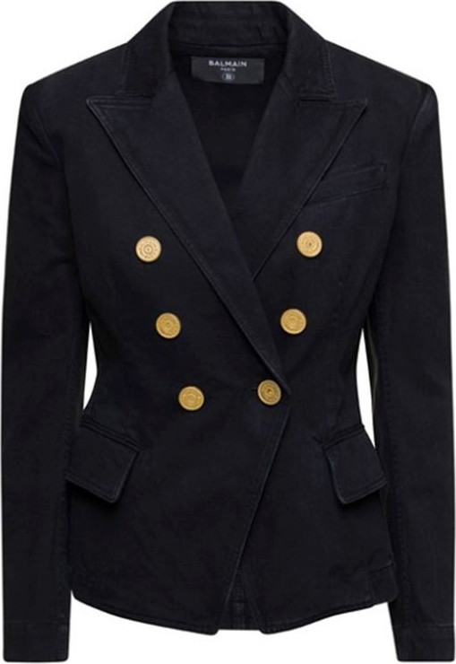 Balmain Qora Paxta Blezeri