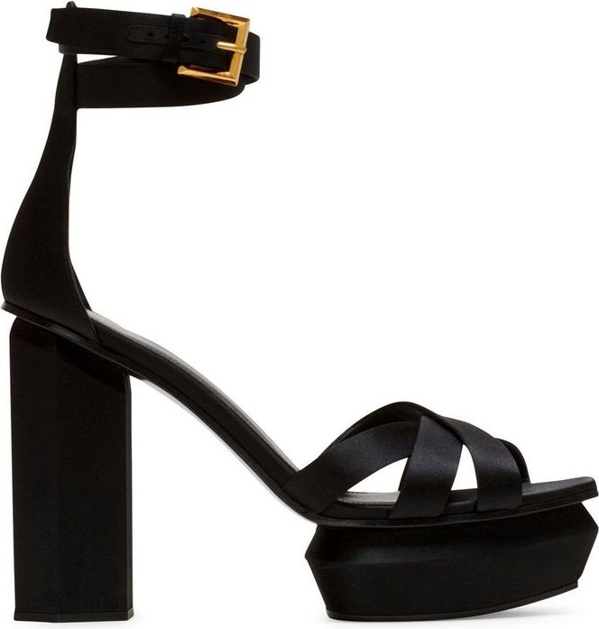 Balmain Black Silk Platform Sandals