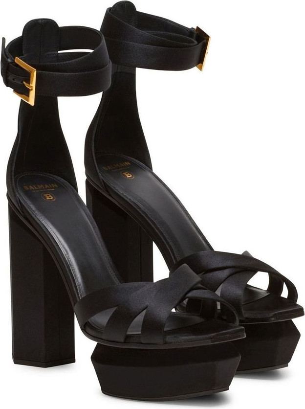 Balmain Black Silk Platform Sandals