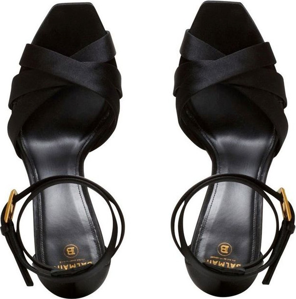 Balmain Black Silk Platform Sandals
