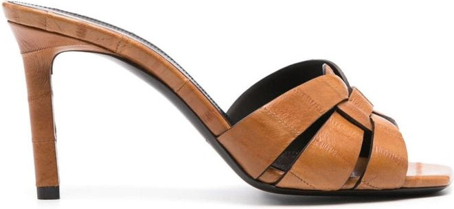 Brown Calfskin Stiletto Heel Sandals Saint Laurent