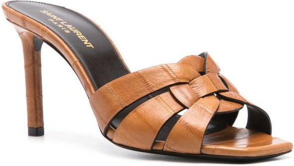 Brown Calfskin Stiletto Heel Sandals Saint Laurent