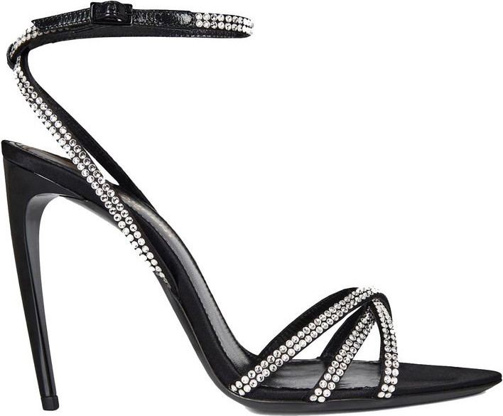 Сандалии Saint Laurent на шпильке из черного шелка