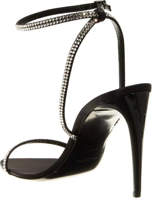 Сандалии Saint Laurent на шпильке из черного шелка