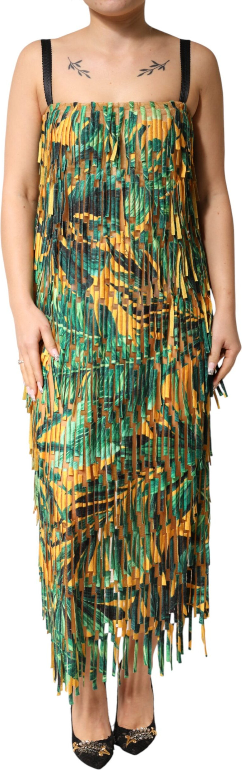 Maxi-Kleid Dolce & Gabbana "Multicolor Tropical Print" mit Fransen