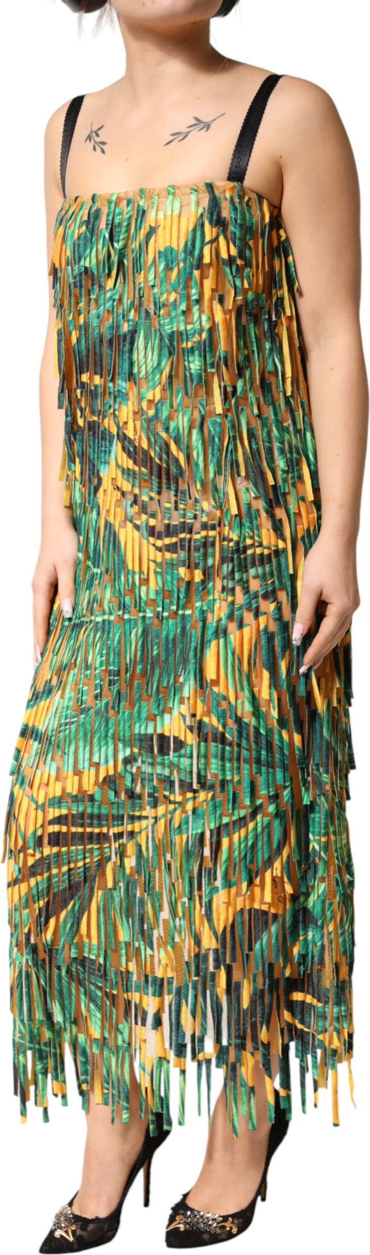 Maxi sheath Dolce & Gabbana Multicolor Tropical Print Fringe Maxi Dress