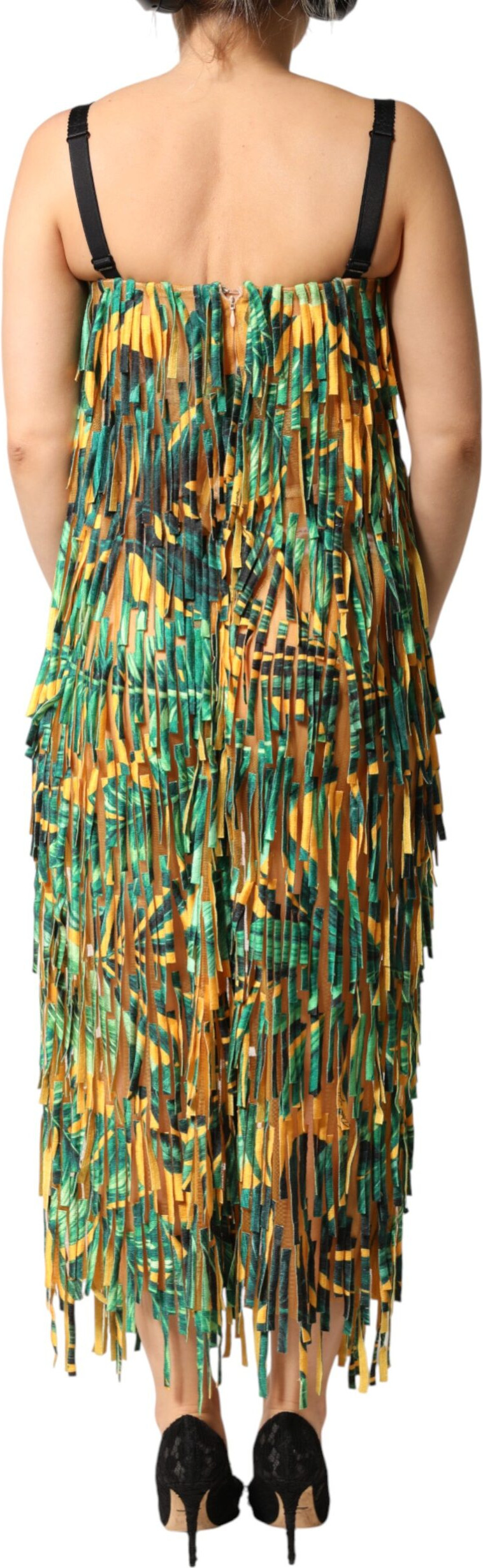 Maxi sheath Dolce & Gabbana Multicolor Tropical Print Fringe Maxi Dress