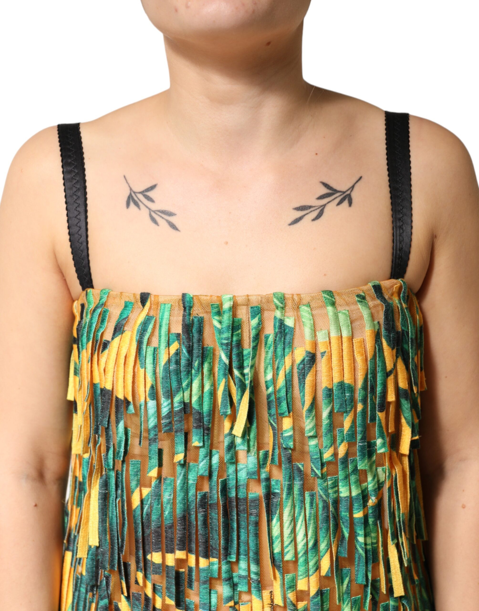 Maxi sheath Dolce & Gabbana Multicolor Tropical Print Fringe Maxi Dress