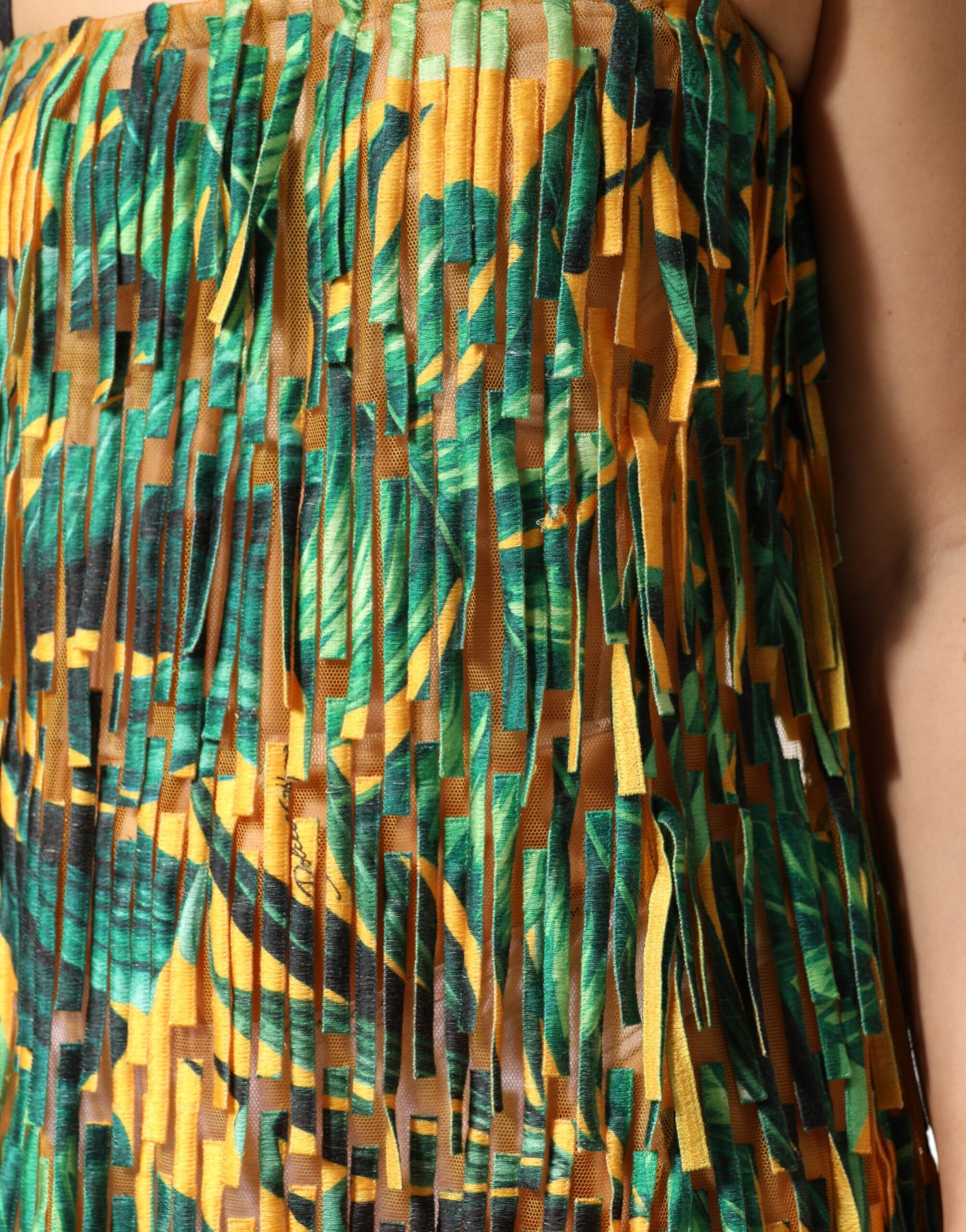 Maxi sheath Dolce & Gabbana Multicolor Tropical Print Fringe Maxi Dress