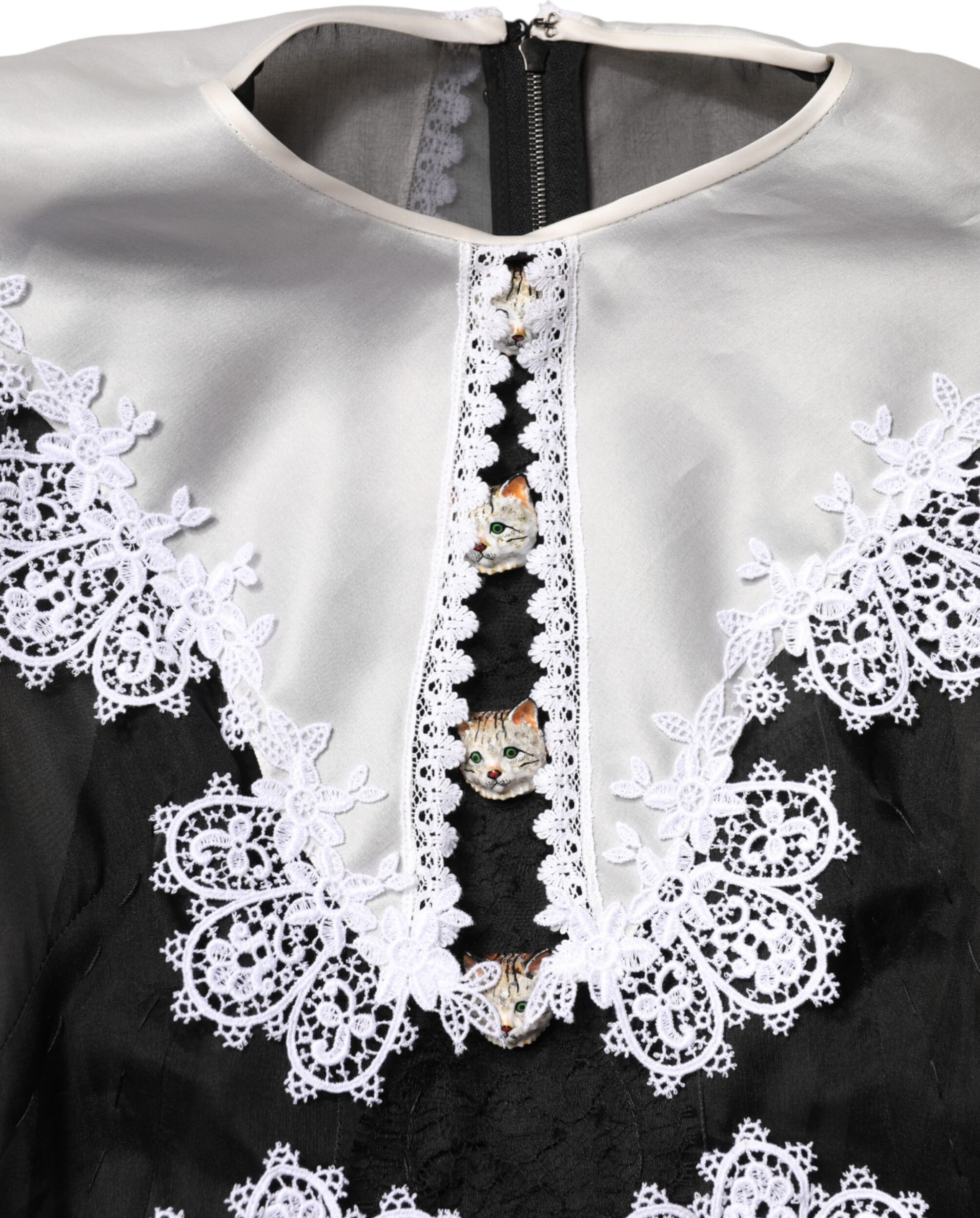 Dolce & Gabbana Black White Silk Macrame Lace Midi Dress