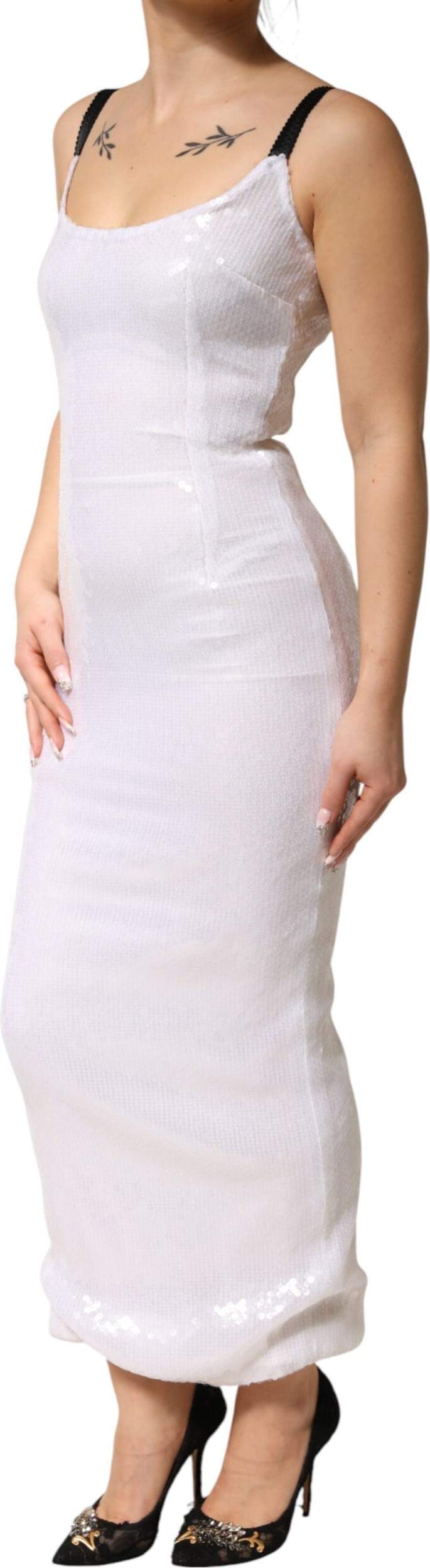 Weißes ärmelloses Etuikleid aus Polyester von Dolce & Gabbana