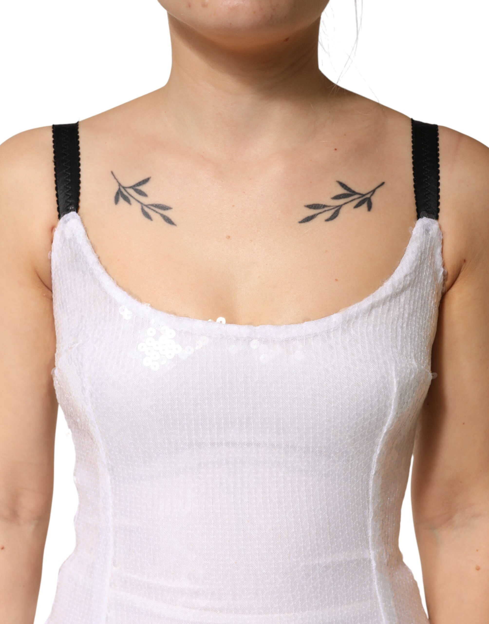 Weißes ärmelloses Etuikleid aus Polyester von Dolce & Gabbana