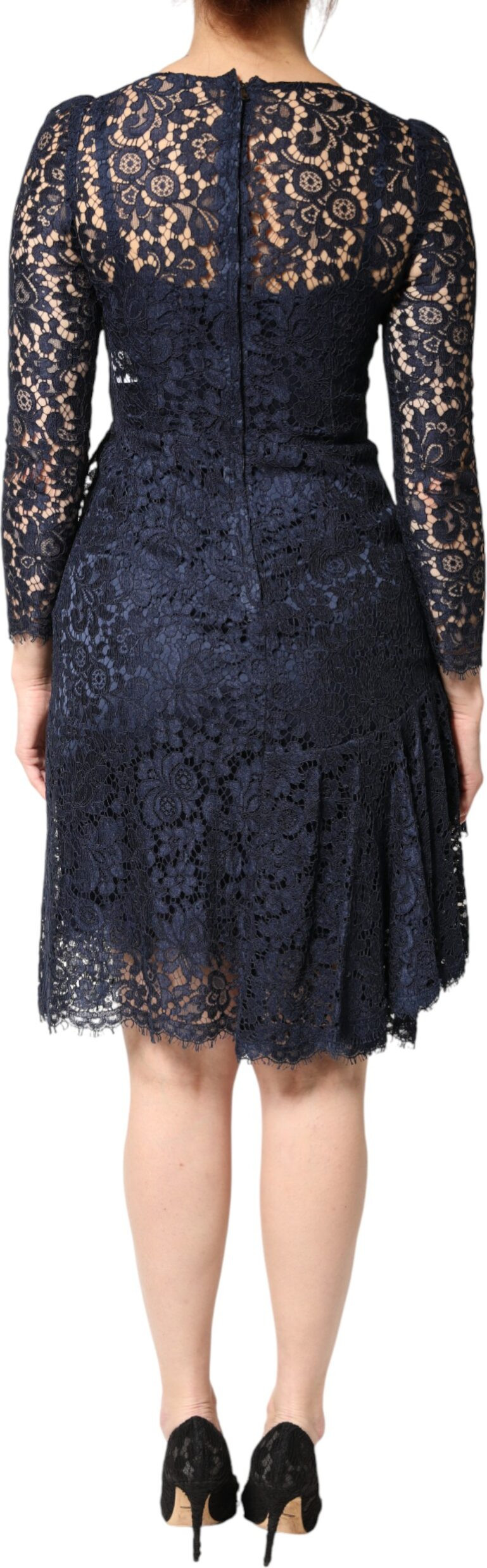 Blue Lace Ruffle A-line Knee Length Dress Dolce & Gabbana