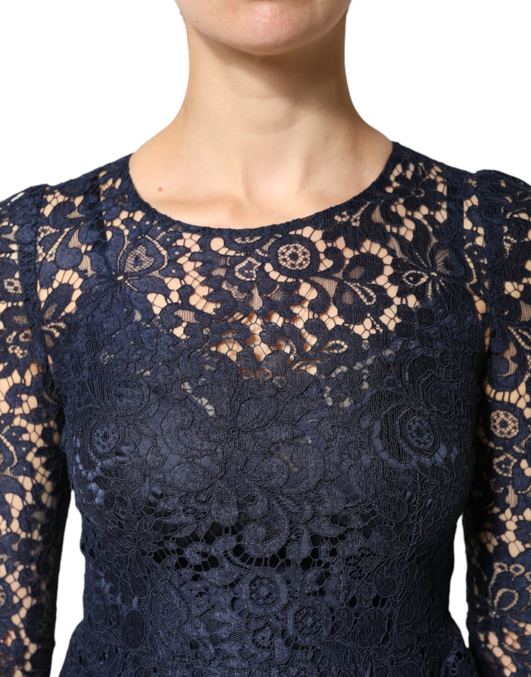 Blue Lace Ruffle A-line Knee Length Dress Dolce & Gabbana