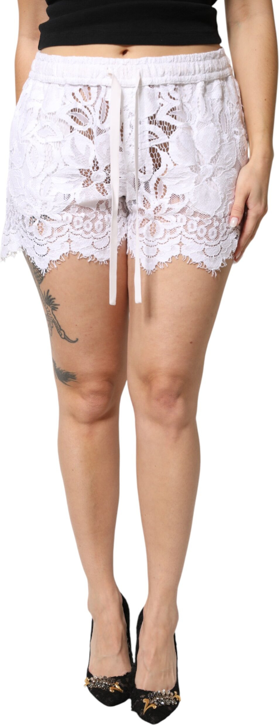 White Cotton Cut Out Mid Waisted Bermuda Shorts Dolce & Gabbana
