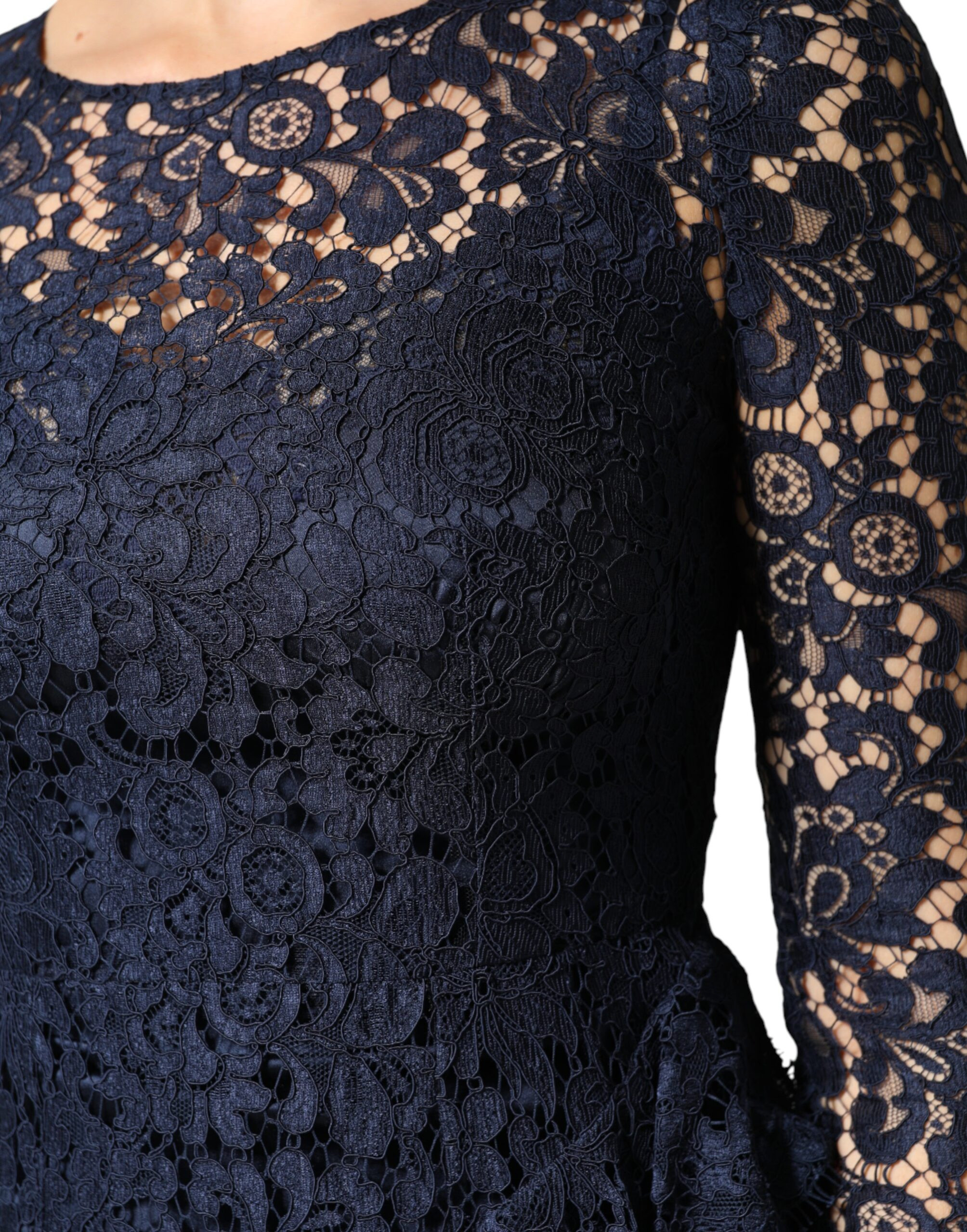 Blue Lace Ruffle A-line Knee Length Dress Dolce & Gabbana