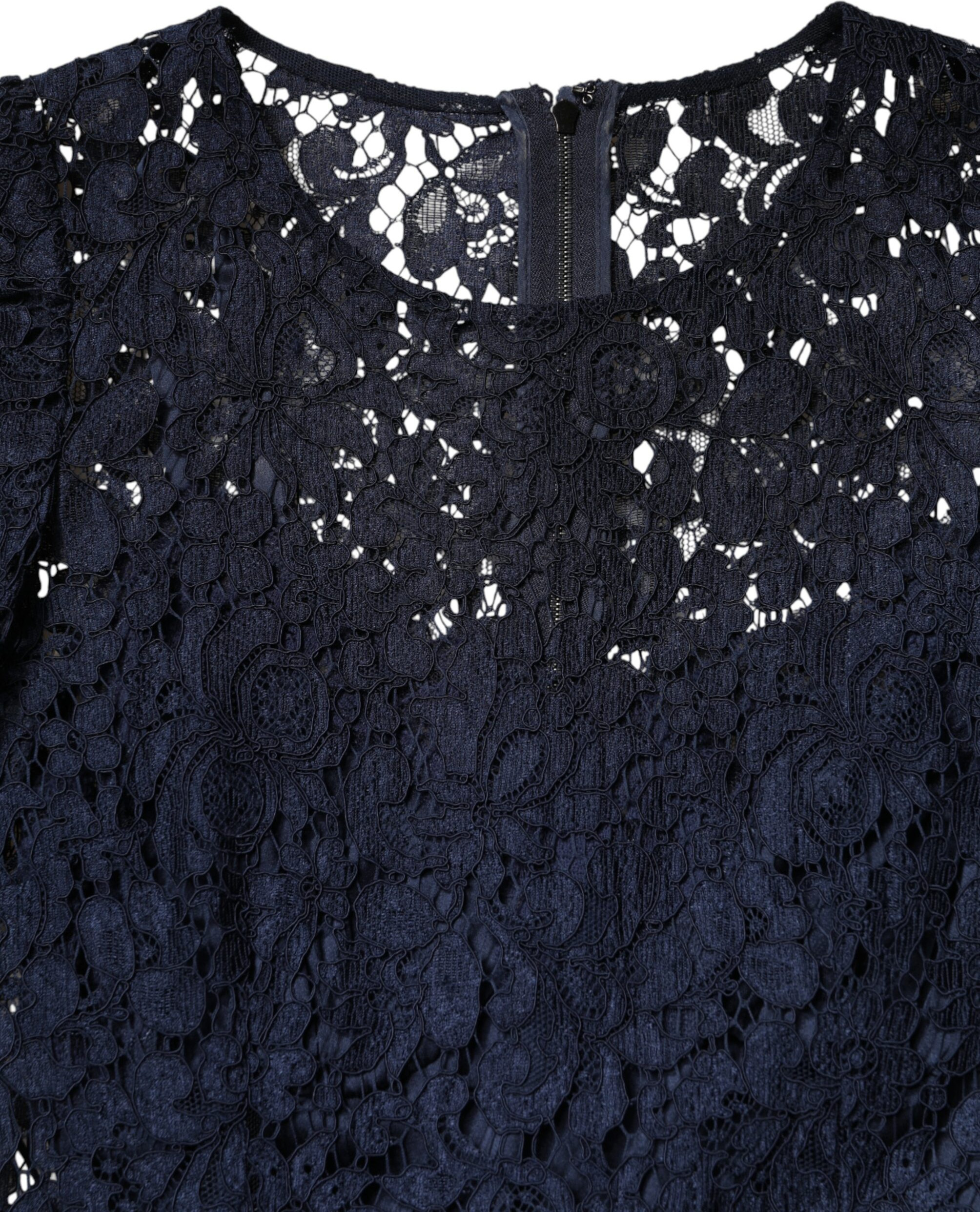 Blue Lace Ruffle A-line Knee Length Dress Dolce & Gabbana