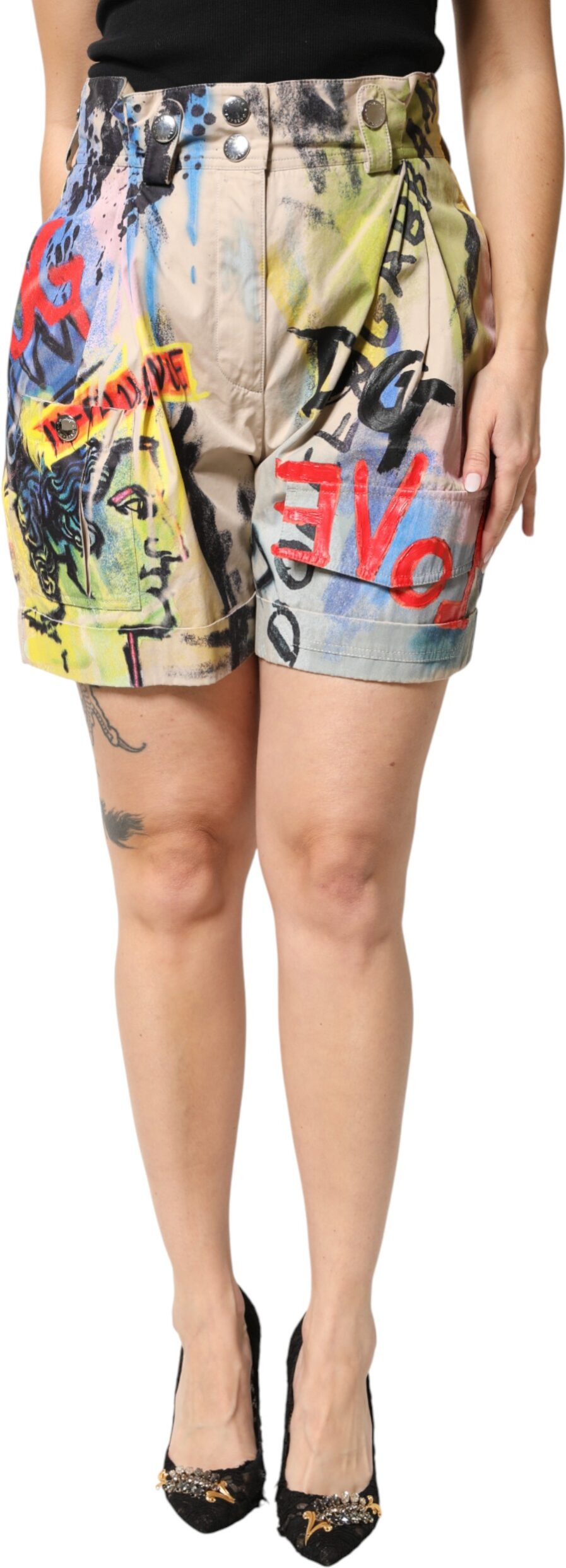 Multicolor Graffiti HighWaist Bermuda Shorts Dolce & Gabbana