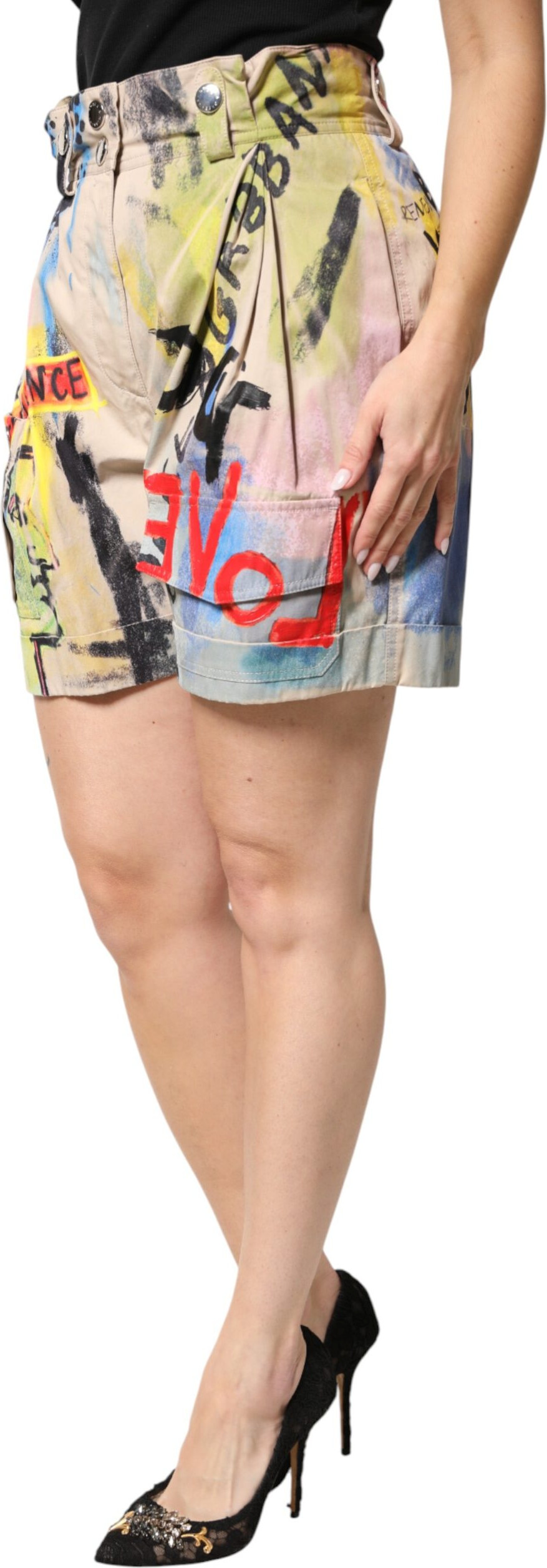 Multicolor Graffiti HighWaist Bermuda Shorts Dolce & Gabbana