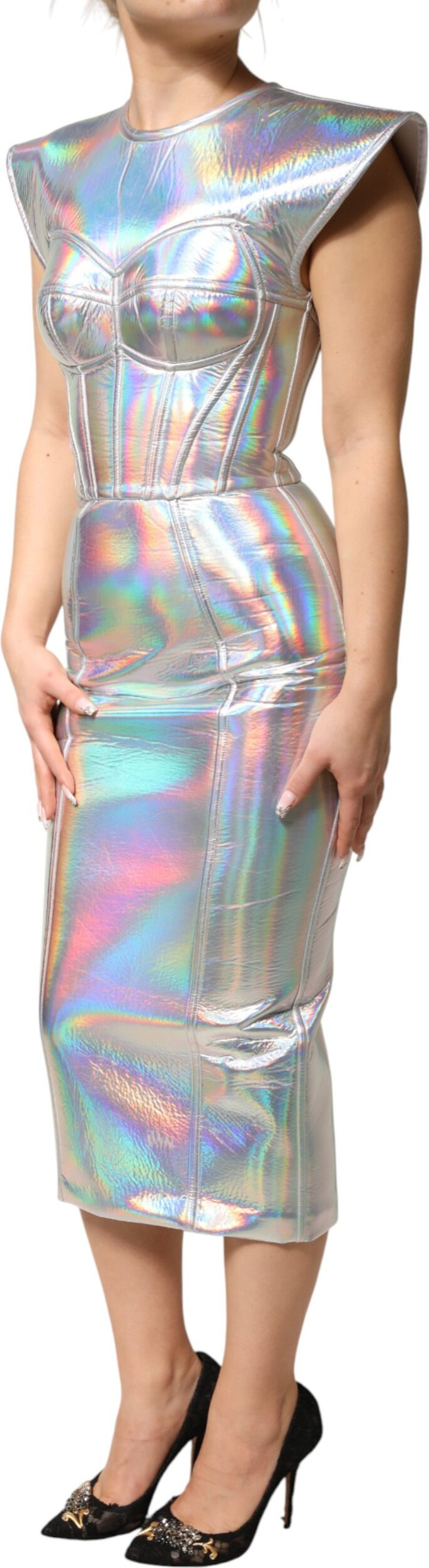 Silber schimmerndes Etui-Midi-Kleid von Dolce & Gabbana