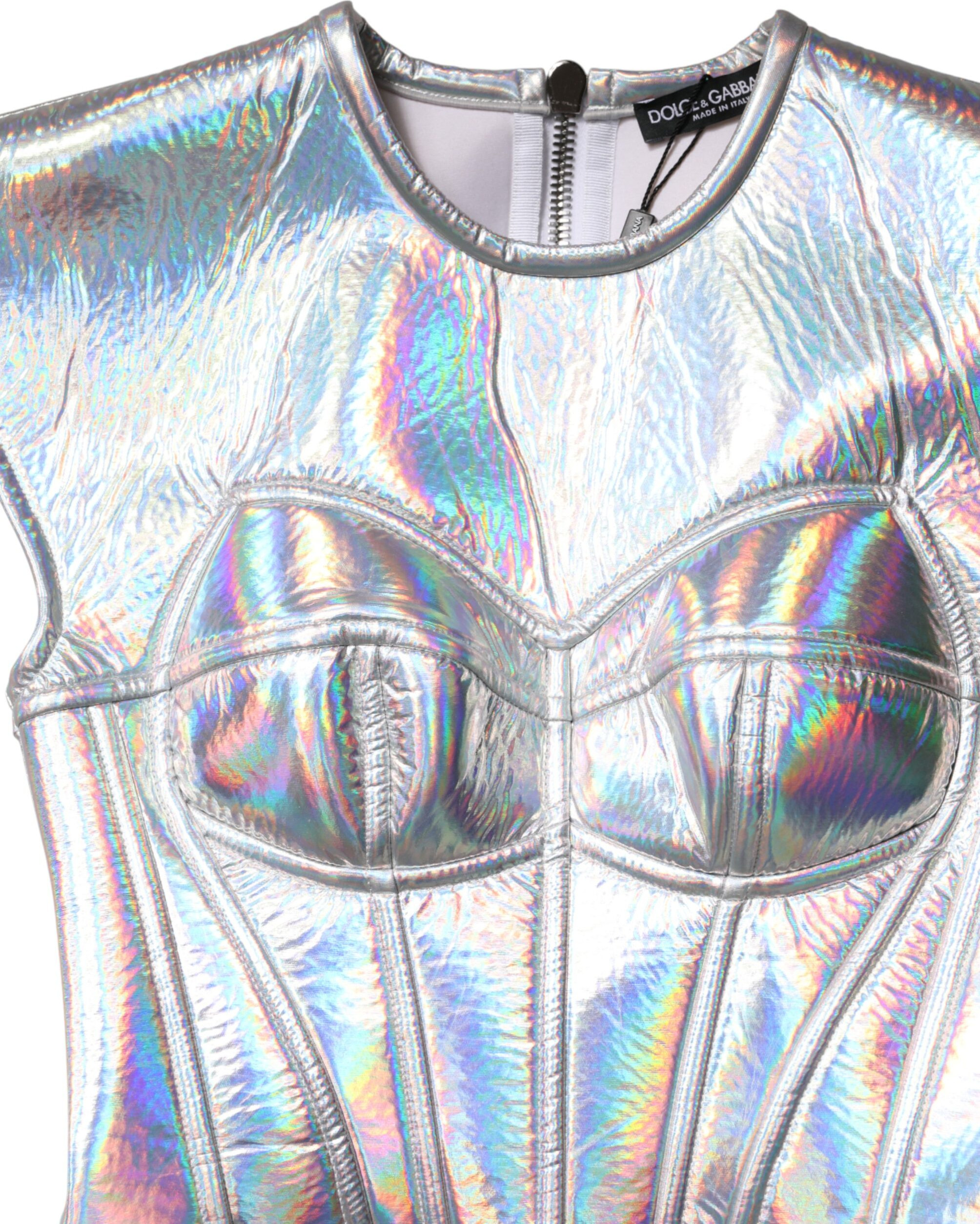 Silber schimmerndes Etui-Midi-Kleid von Dolce & Gabbana
