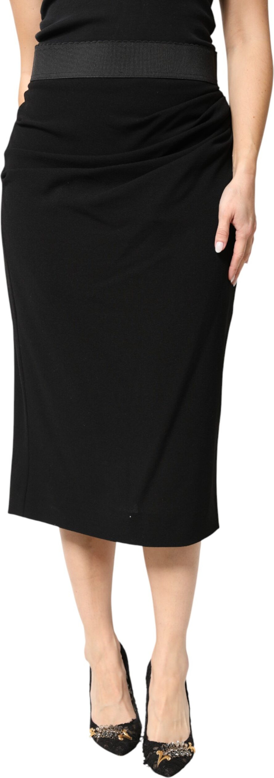 Dolce & Gabbana Black Wool High Waist Pencil Cut Midi Skirt
