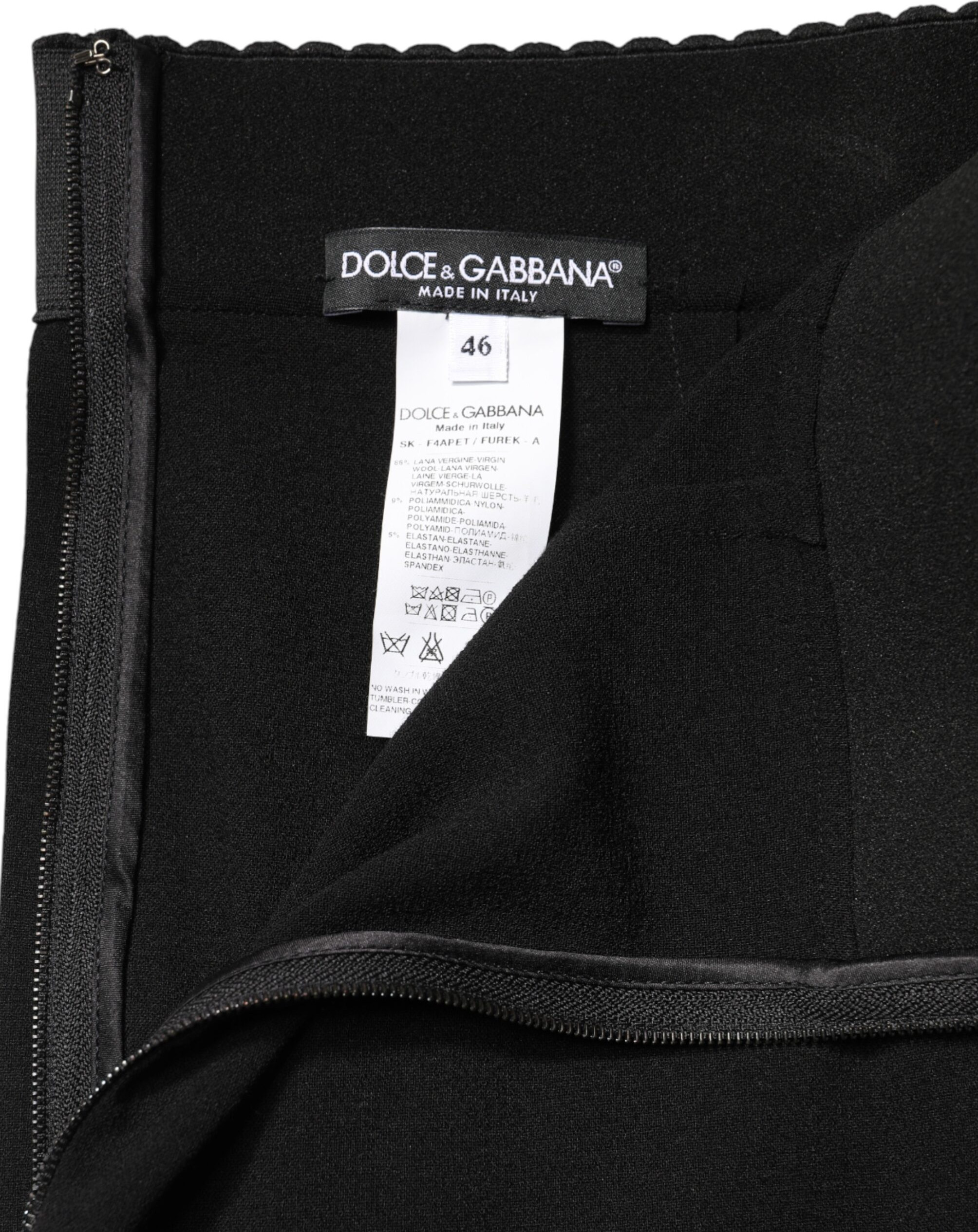 Dolce & Gabbana Black Wool High Waist Pencil Cut Midi Skirt