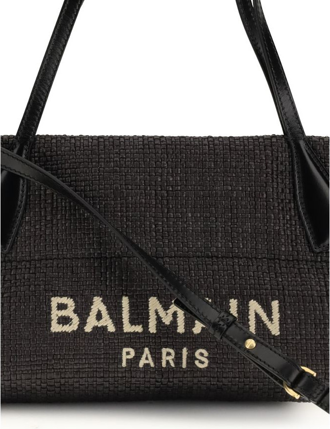 Balmain Black Raffia Shoulder Bag