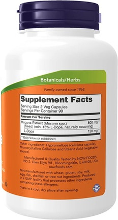 Gluten-Free Supplement Now Foods Mucuna Extract