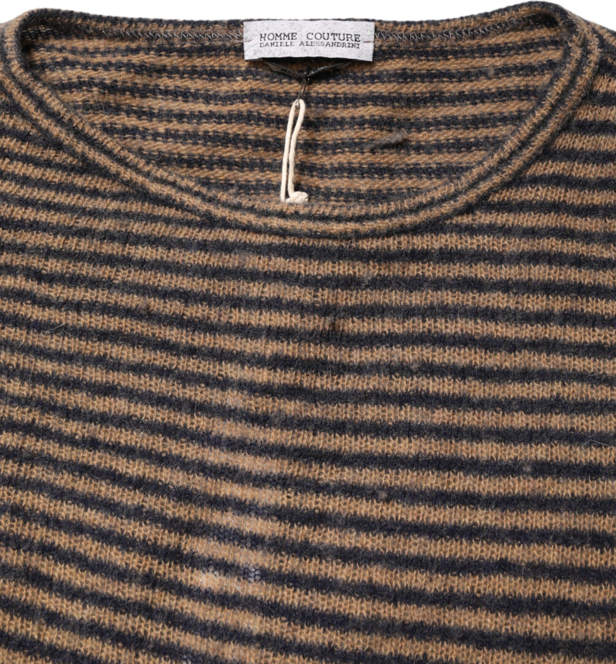 Brauner Schwarzer Gestreifter Wollpullover mit Rundhalsausschnitt Daniele Alessandrini