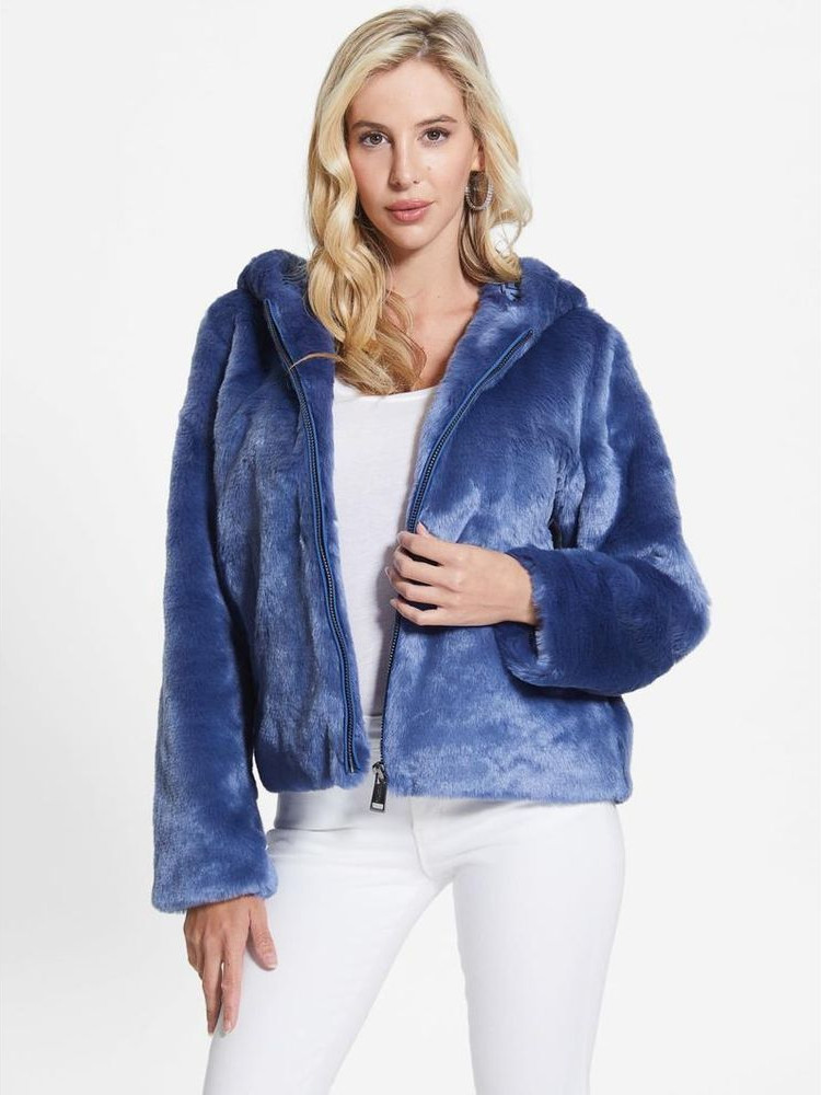 Blauer Marabou-Mantel GUESS