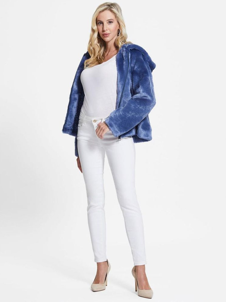 Blauer Marabou-Mantel GUESS