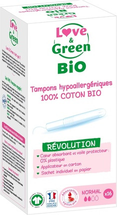 Organic Hypoallergenic Tampons with Applicator Normal - Pack of 16 Love & Green