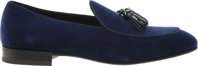 Salvatore Ferragamo ko'k teri slip-on mokasinlari