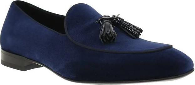Salvatore Ferragamo ko'k teri slip-on mokasinlari