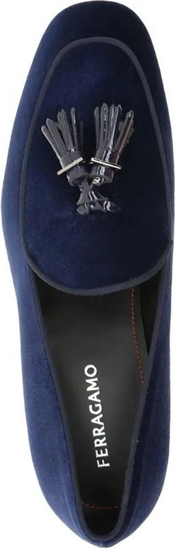 Salvatore Ferragamo ko'k teri slip-on mokasinlari
