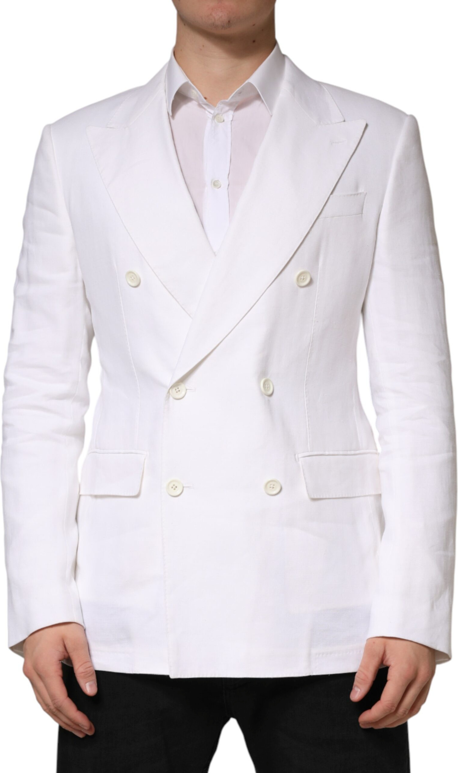 White Linen Double Breasted Suit Blazer Dolce & Gabbana