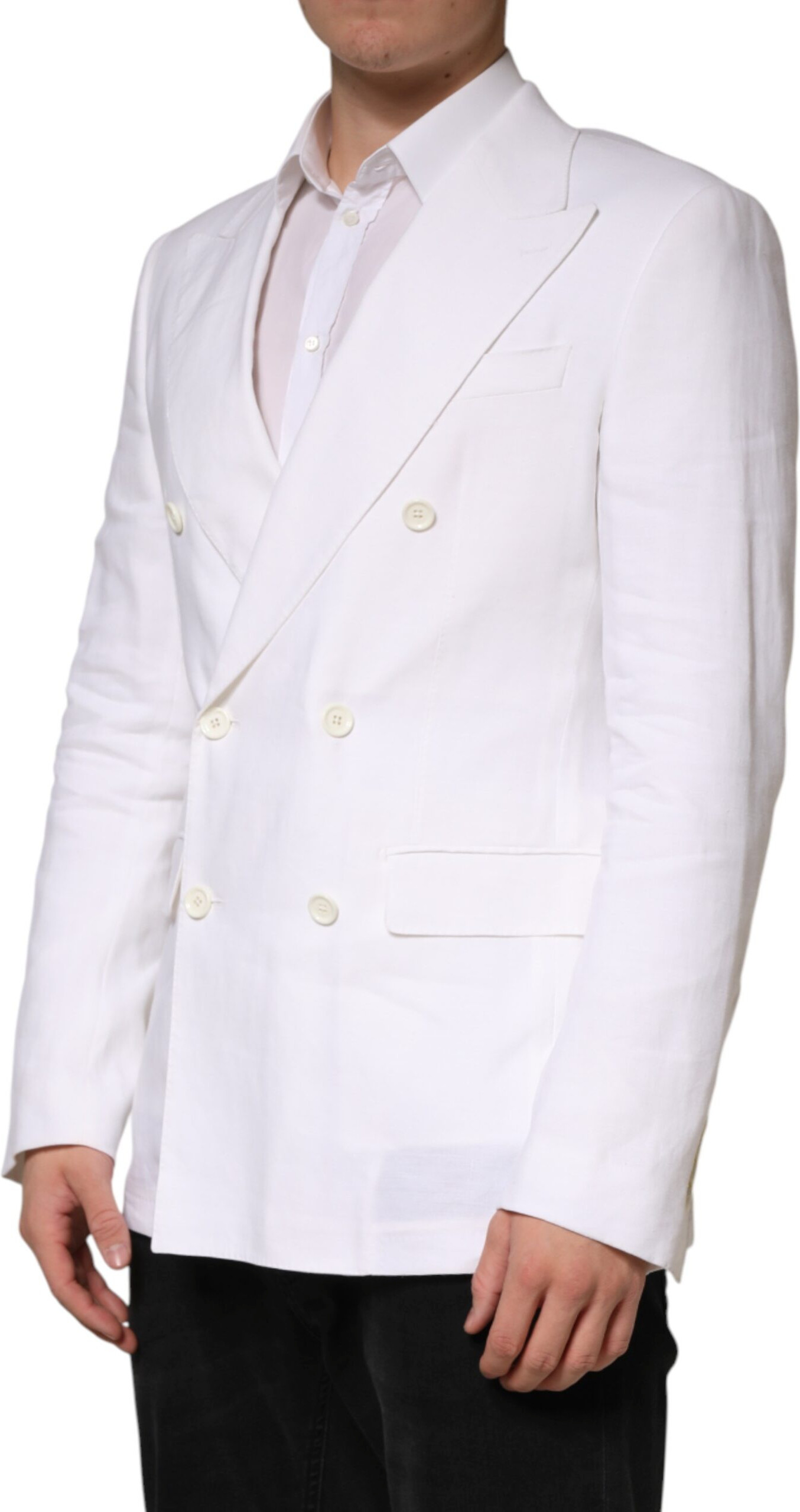 White Linen Double Breasted Suit Blazer Dolce & Gabbana