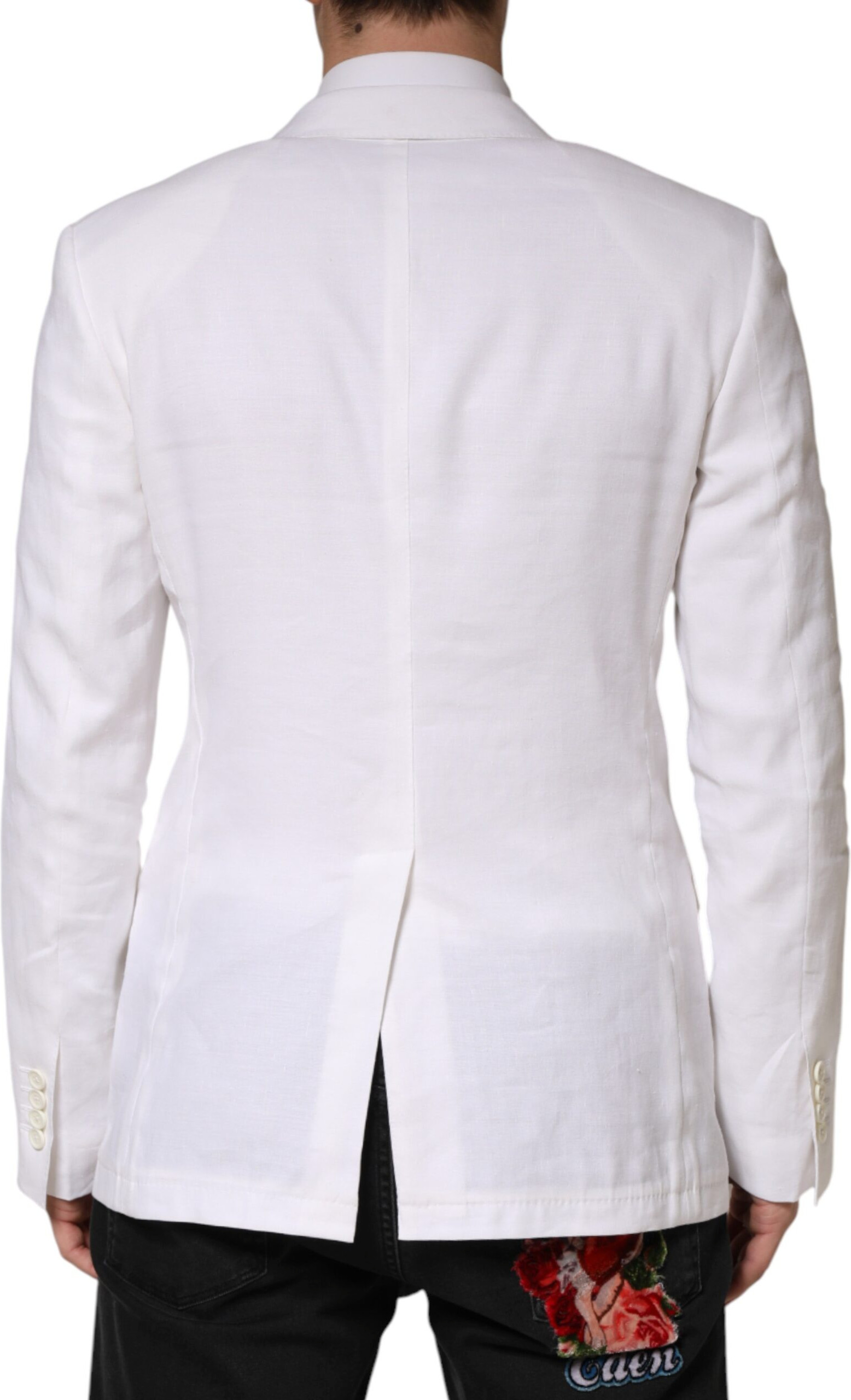 White Linen Double Breasted Suit Blazer Dolce & Gabbana