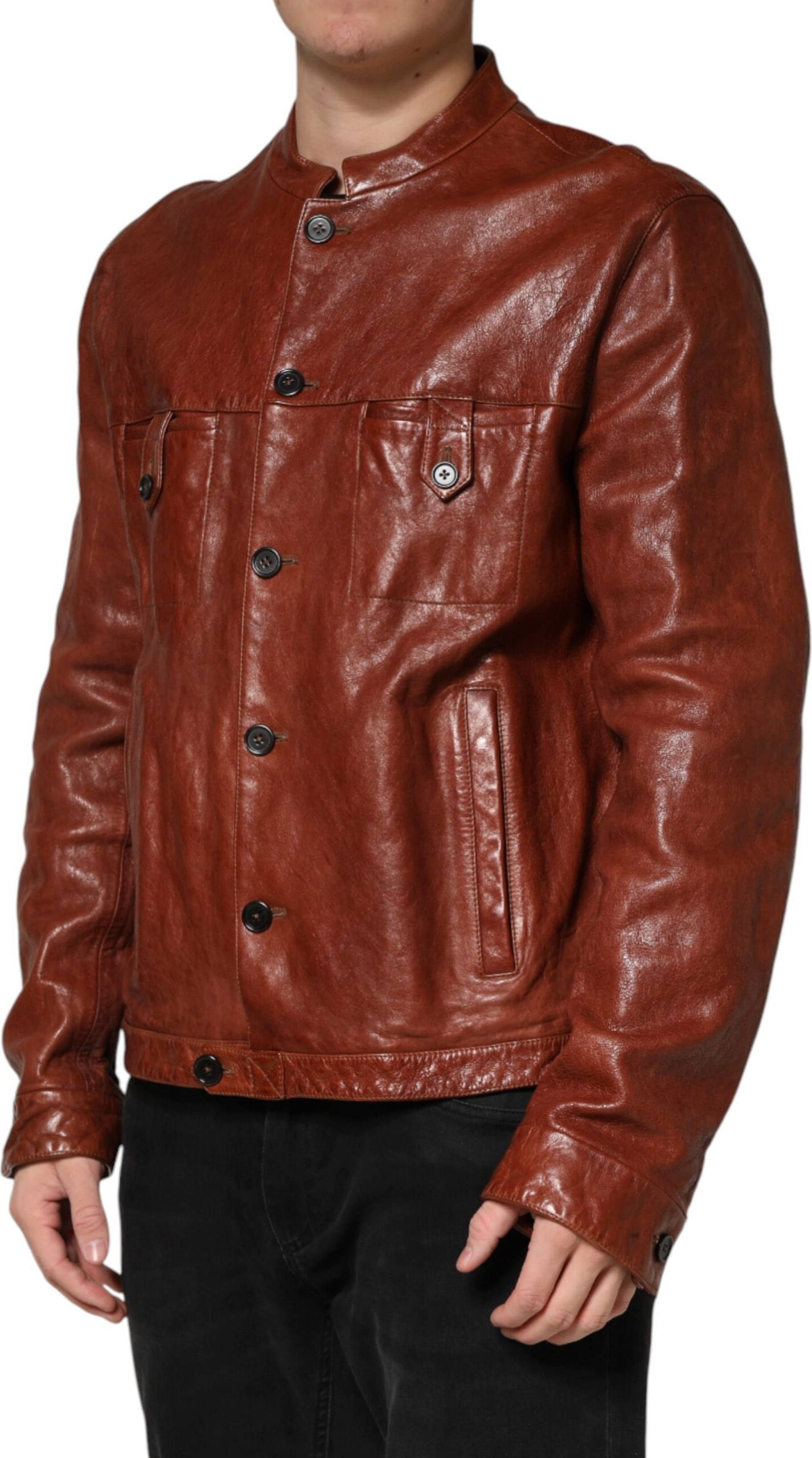 Braune Leder Button-Down Herren Biker-Jacke