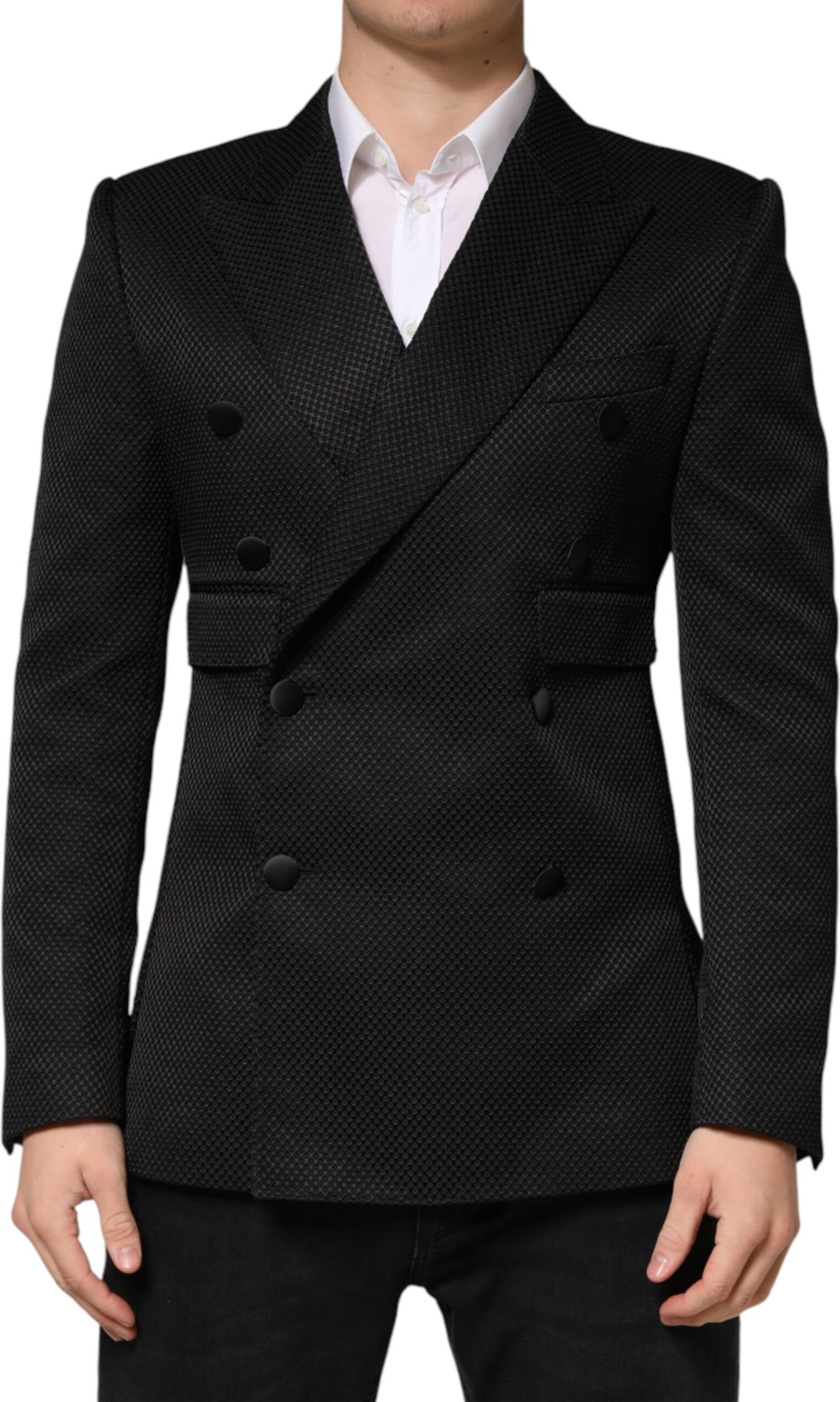 Black Cotton Double Breasted 2 Button Blazer