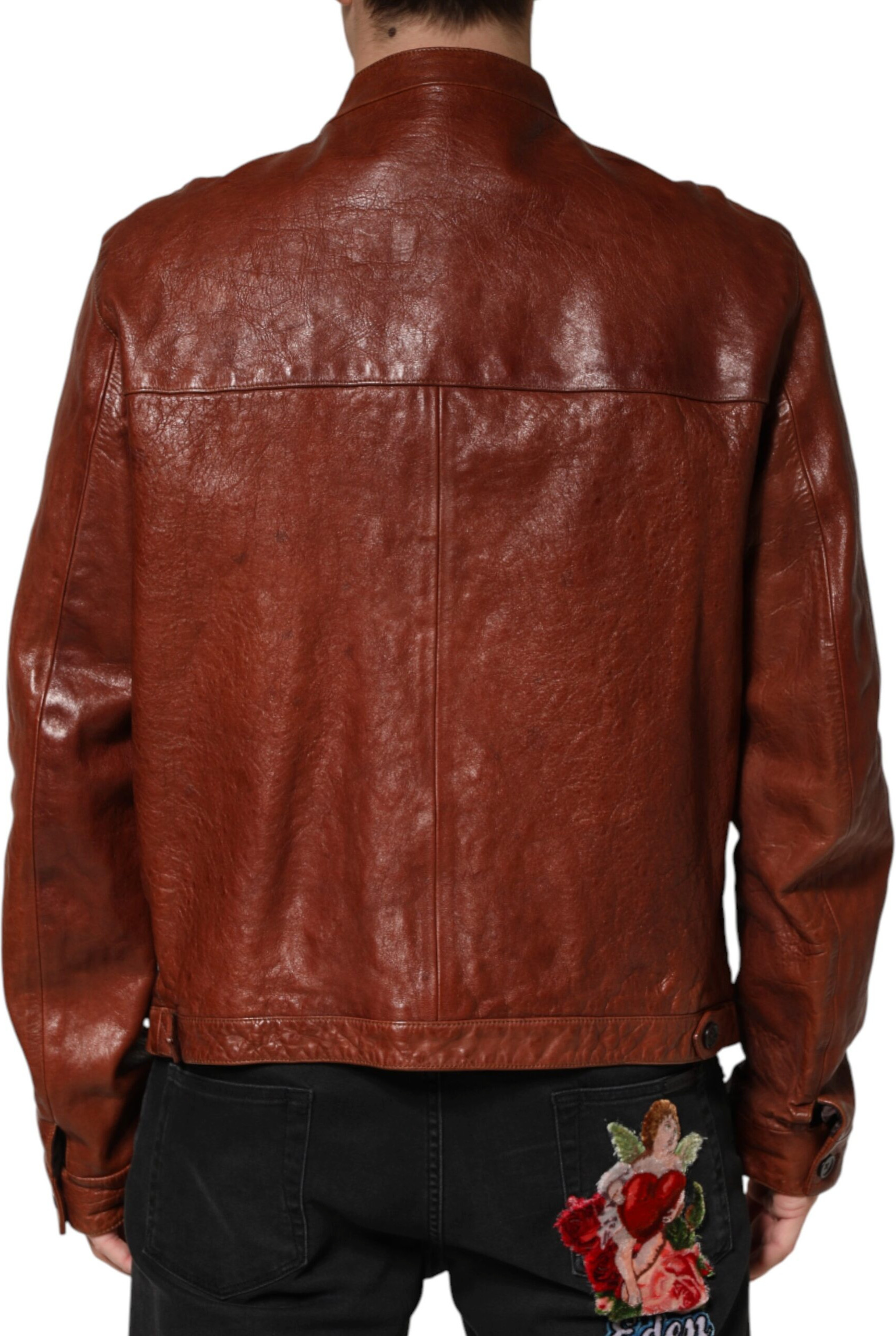 Braune Leder Button-Down Herren Biker-Jacke