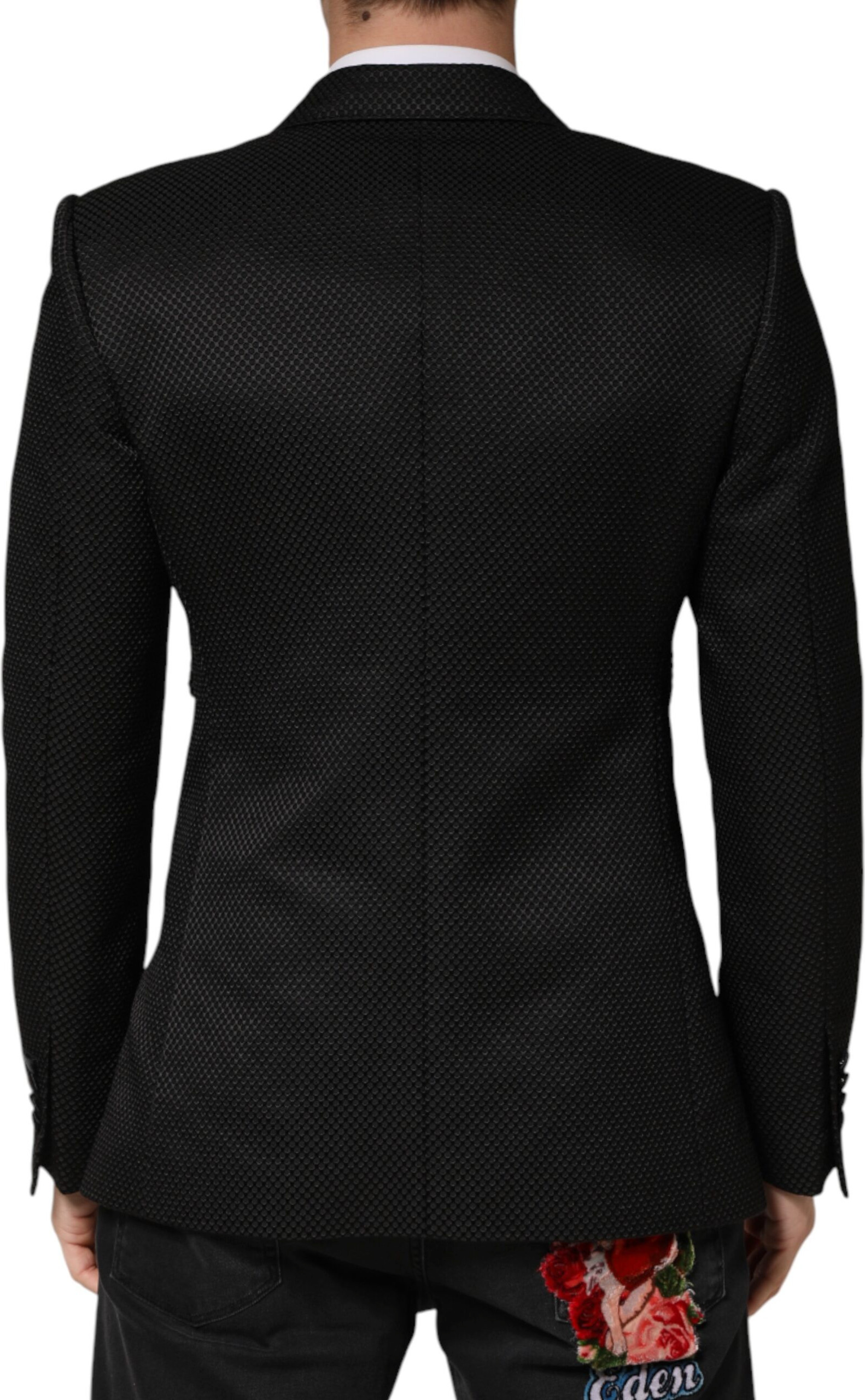 Black Cotton Double Breasted 2 Button Blazer