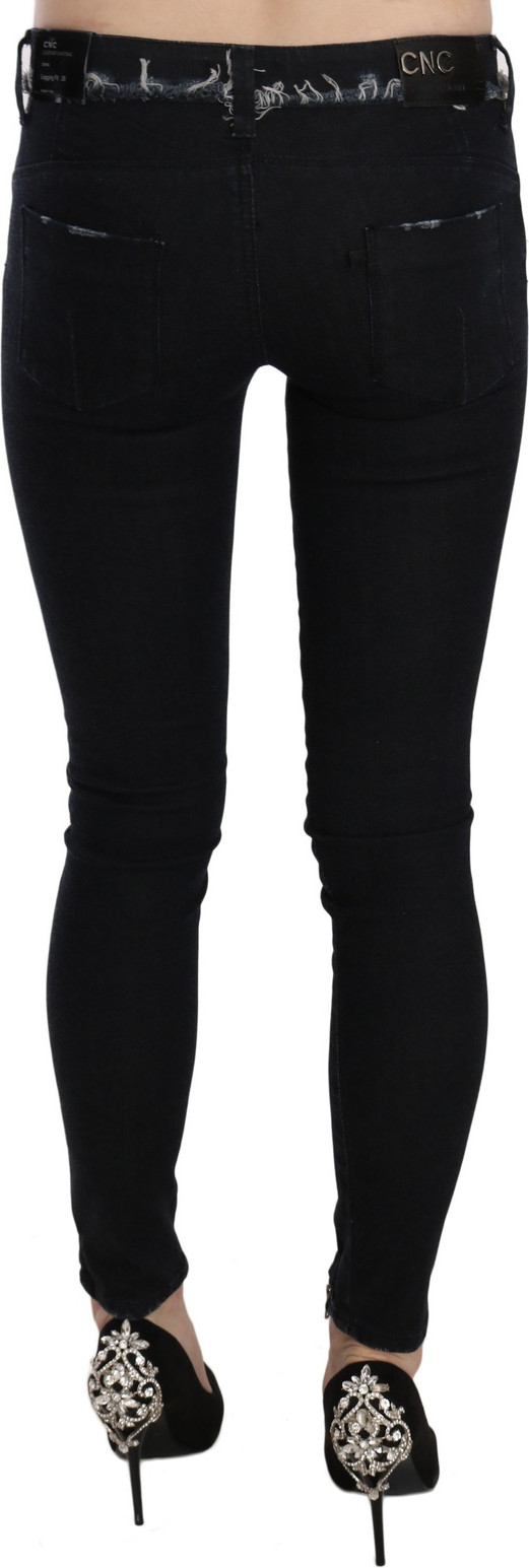 Schwarze Röhrenjeans mit tiefem Bund und Reißverschluss am Bein Costume National