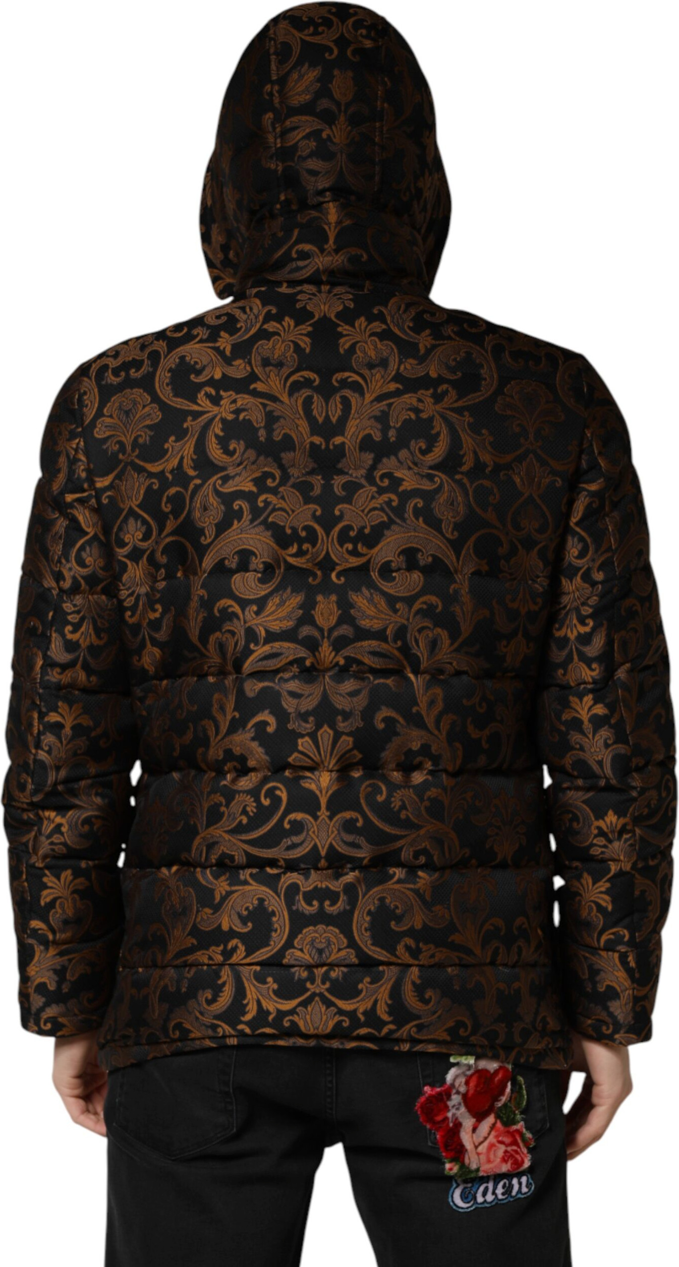 Black Floral Jacquard Quilted Hooded Jacket Dolce & Gabbana
