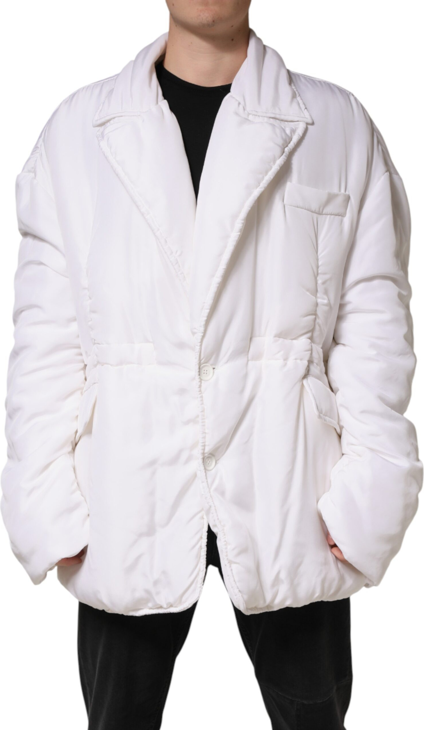 White Silk Padded Parka Jacket Dolce & Gabbana